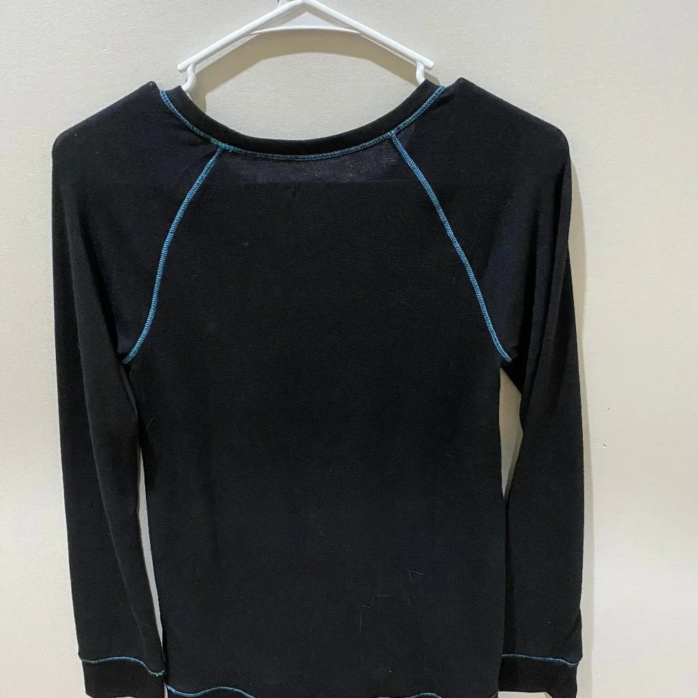 NWT Justice black long sleeve top with blue polkadot letter 